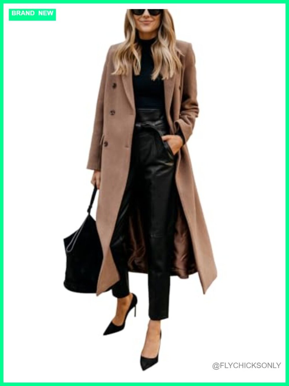 Womens Long Wool Blend Peacoat Double Breasted Notch Lapel Winter Coat